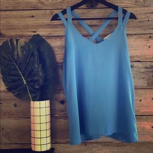 NWOT Pink Rose Light Blue Cross Back Blouse